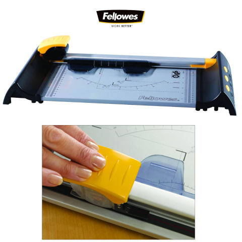 Ghilotina cu disc rotativ, Fellowes Proton A4, pentru birou mic si acasa, taiere A4, capacitate 10 coli, sistem SafeCut, baza metalica [3]