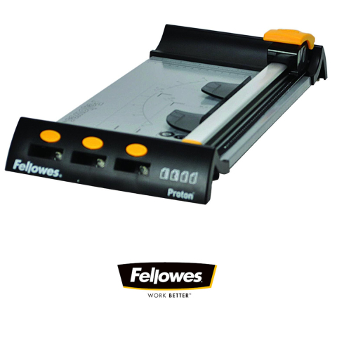 Ghilotina cu disc rotativ, Fellowes Proton A4, pentru birou mic si acasa, taiere A4, capacitate 10 coli, sistem SafeCut, baza metalica [2]