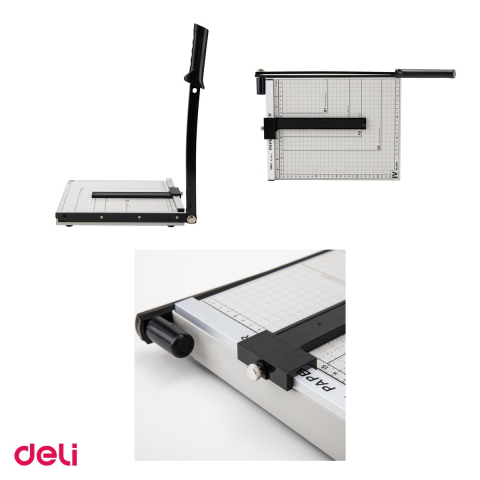 Ghilotina cu parghie Deli A4, taie 12 coli de 80 g/mp, lama din otel, baza metalica, clip de blocare a lamei, rigla gradata, 485x275x75 mm [3]