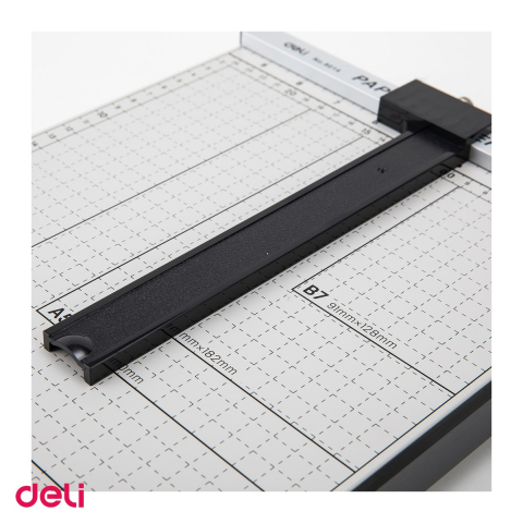 Ghilotina cu parghie Deli A4, taie 12 coli de 80 g/mp, lama din otel, baza metalica, clip de blocare a lamei, rigla gradata, 485x275x75 mm [4]