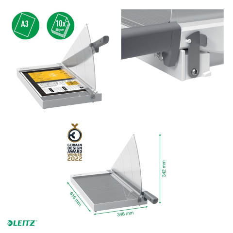 Ghilotina cu parghie Leitz Home Office Precision A3, lungime de taiere 346 mm, 10 coli de 80 g/mp, lama din otel inoxidabil, iluminare EdgeGlow a liniei de taiere [4]