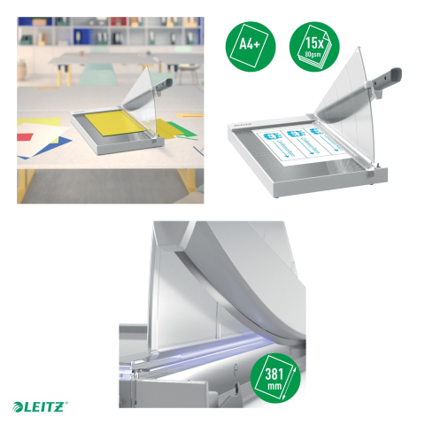 Ghilotina cu parghie Leitz Office Precision A4 Maxi, 15 coli de 80 g/mp, lama din otel inoxidabil, iluminare EdgeGlow a liniei de taiere, 299x344x571 mm [4]