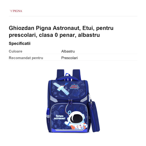 Ghiozdan Pigna Astronaut, pentru prescolari, penar etui, albastru [2]