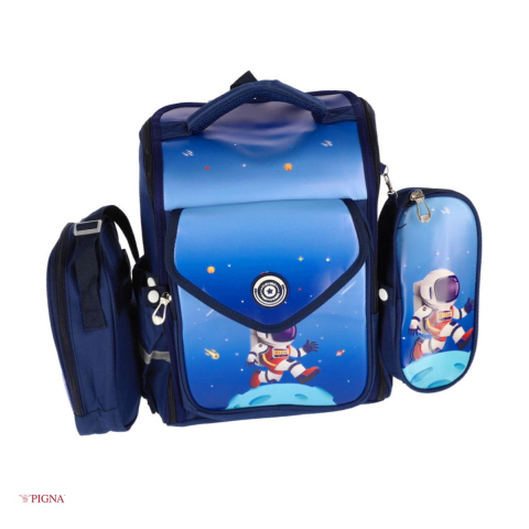 Ghiozdane si rucsacuri scolare - Ghiozdan Pigna Astronaut, pentru prescolari, +penar +lunch box, albastru, 36x30x20 cm