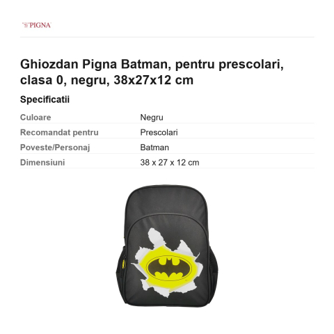 Ghiozdan Pigna Batman, pentru prescolari, negru, 38x27x12 cm [2]