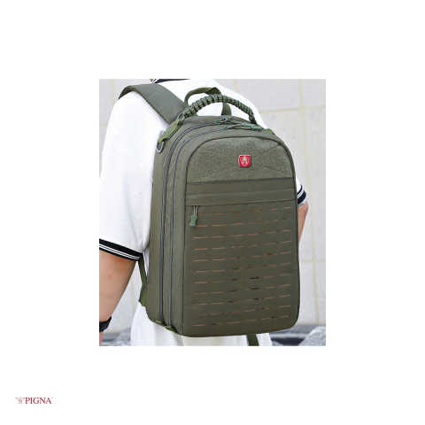 Ghiozdan Pigna Black IT, din poliester, gimnaziu 3 fermoare, kaki, 47x32x21 cm [3]