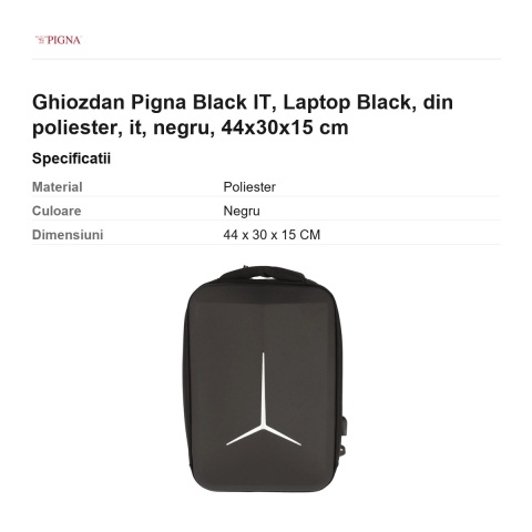 Ghiozdan Pigna Black IT, din poliester, laptop, negru, 44x30x15 cm [2]