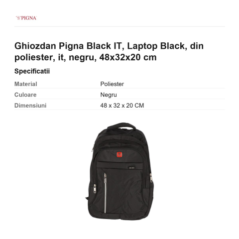 Ghiozdan Pigna Black IT, din poliester, laptop, negru, 48x32x20 cm [2]