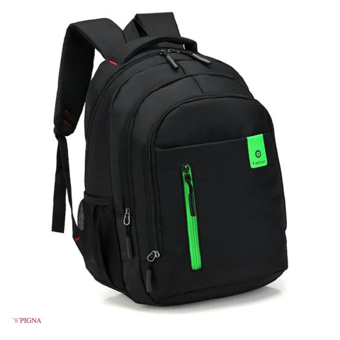 Ghiozdane si rucsacuri scolare - Ghiozdan Pigna Black IT, din poliester, laptop negru-verde, negru, 44x30x19 cm
