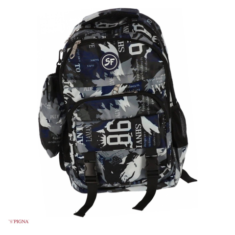 Ghiozdane si rucsacuri scolare - Ghiozdan Pigna Camuflaj Penar, din poliester, capacitate 15.5 l, pentru scoala generala, 3 fermoare, albastru, 29x13 cm
