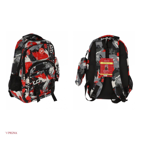 Ghiozdan Pigna Camuflaj Penar, din poliester, capacitate 15.5 l, pentru scoala generala, 3 fermoare, rosu, 29x13 cm [3]