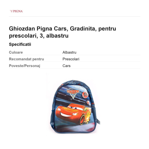 Ghiozdan Pigna Cars, pentru prescolari, 3, albastru [2]