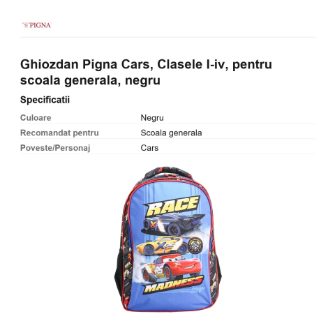 Ghiozdan Pigna Cars, pentru scoala generala, I-IV, negru [2]