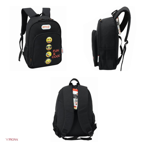 Ghiozdan Pigna Classic Emoji, din poliester, pentru prescolari, 2 fermoare, negru, 38x27x12 cm [3]