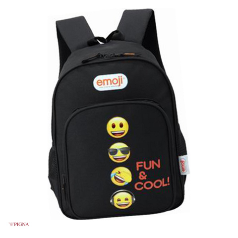 Ghiozdane si rucsacuri scolare - Ghiozdan Pigna Classic Emoji, din poliester, pentru prescolari, 2 fermoare, negru, 38x27x12 cm