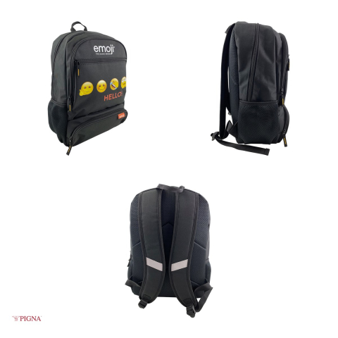 Ghiozdan Pigna Classic Hello Emoji, pentru scoala generala, negru, 27x12x45 cm [3]