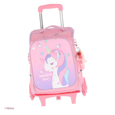 Ghiozdane si rucsacuri scolare - Ghiozdan Pigna, din poliester, capacitate 18 l, pentru prescolari, troller, roz, 31x15 cm