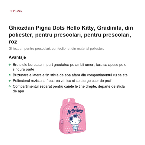 Ghiozdan Pigna Dots Hello Kitty, din poliester, pentru prescolari, roz [1]