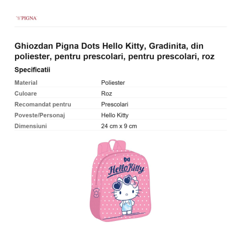 Ghiozdan Pigna Dots Hello Kitty, din poliester, pentru prescolari, roz [2]