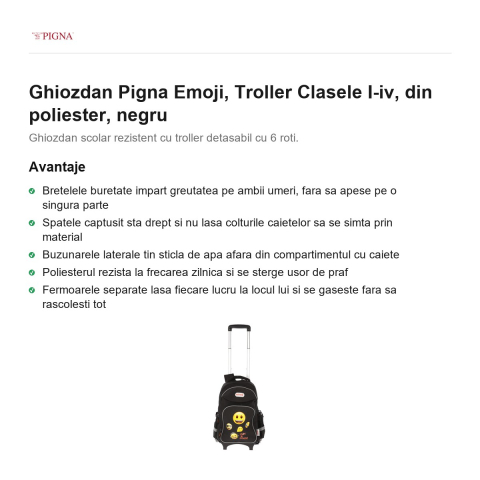 Ghiozdan Pigna Emoji, din poliester, troller clasele I-IV, negru [1]