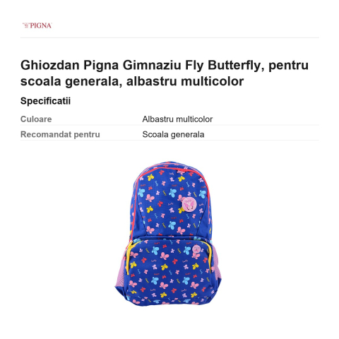 Ghiozdan Pigna Fly Butterfly, pentru scoala generala, albastru multicolor [2]