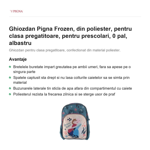 Ghiozdan Pigna Frozen, din poliester, pentru clasa pregatitoare, pal, albastru [1]