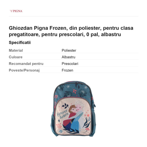 Ghiozdan Pigna Frozen, din poliester, pentru clasa pregatitoare, pal, albastru [2]