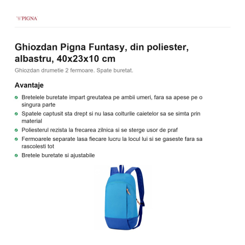 Ghiozdan Pigna Funtasy, din poliester, albastru, 40x23x10 cm [1]