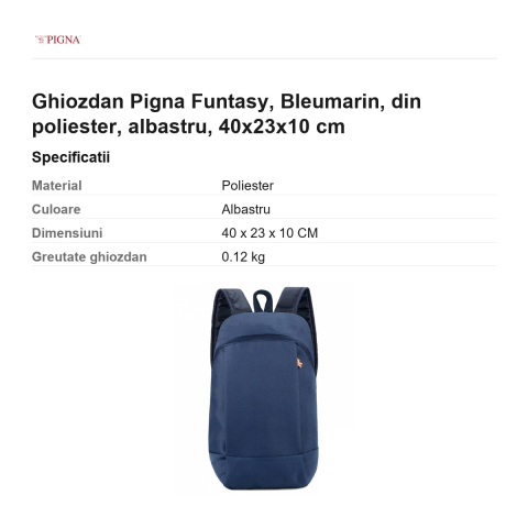 Ghiozdan Pigna Funtasy, din poliester, bleumarin, albastru, 40x23x10 cm [2]