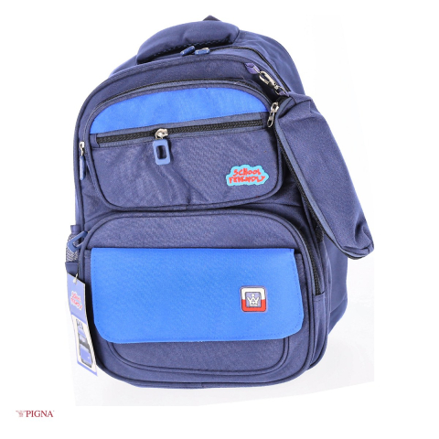Ghiozdane si rucsacuri scolare - Ghiozdan Pigna Funtasy, din poliester, pentru scoala generala, clasa 0 bleumarin penar 4 fermoare, albastru, 40x30x13 cm
