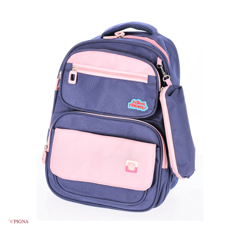 Ghiozdan Pigna Funtasy, din poliester, pentru scoala generala, clasa 0 bleumarin roz penar 4 fermoare, albastru, 40x30x13 cm [3]