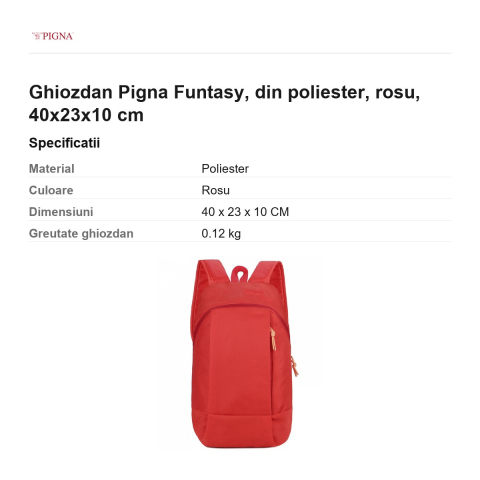 Ghiozdan Pigna Funtasy, din poliester, rosu, 40x23x10 cm [2]