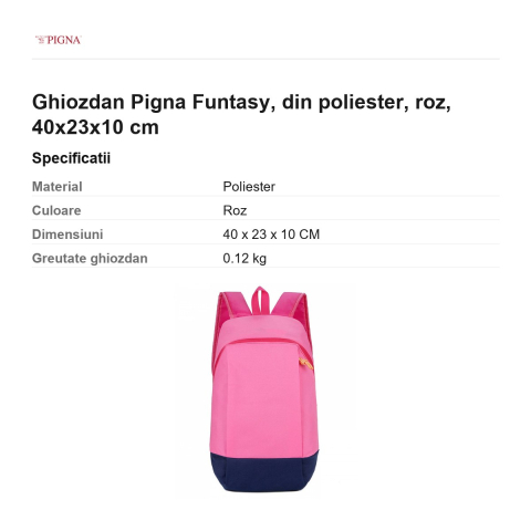 Ghiozdan Pigna Funtasy, din poliester, roz, 40x23x10 cm [2]