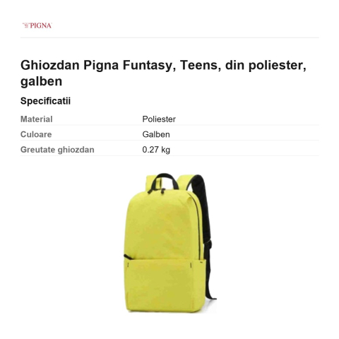 Ghiozdan Pigna Funtasy, din poliester, teens, galben [2]