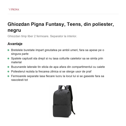 Ghiozdan Pigna Funtasy, din poliester, teens, negru [1]