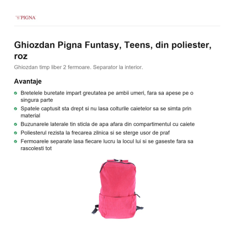 Ghiozdan Pigna Funtasy, din poliester, teens, roz [1]