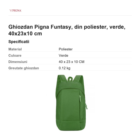 Ghiozdan Pigna Funtasy, din poliester, verde, 40x23x10 cm [2]