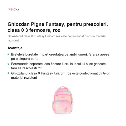 Ghiozdan Pigna Funtasy, pentru prescolari, 3 fermoare, roz [1]