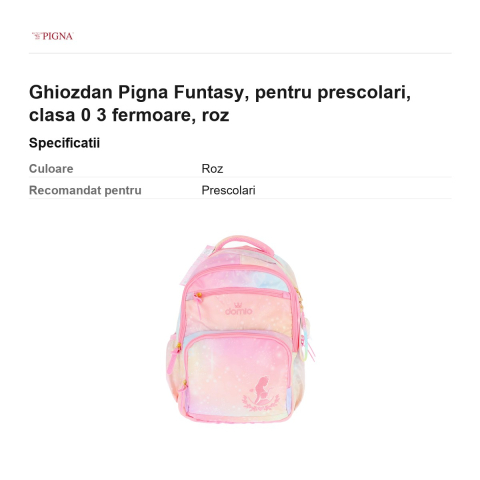 Ghiozdan Pigna Funtasy, pentru prescolari, 3 fermoare, roz [2]
