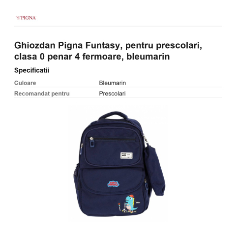 Ghiozdan Pigna Funtasy, pentru prescolari, penar 4 fermoare, bleumarin [2]