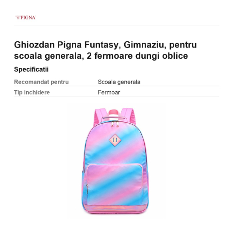 Ghiozdan Pigna Funtasy, pentru scoala generala, 2 fermoare dungi oblice [2]