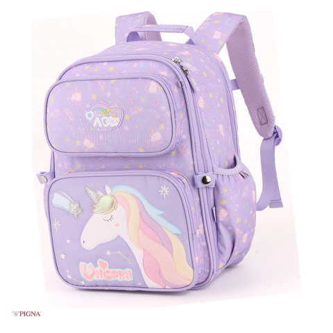 Ghiozdane si rucsacuri scolare - Ghiozdan Pigna Funtasy Unicorn, pentru prescolari, 3 fermoare, mov, 38x30x18 cm