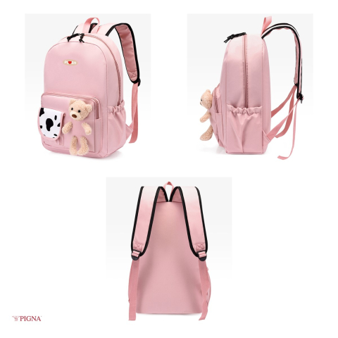 Ghiozdan Pigna Funtasy Ursulet, din poliester, pentru prescolari, plus 2 fermoare, roz, 42x28x14 cm [3]