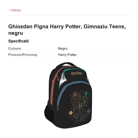 Ghiozdan Pigna Harry Potter, gimnaziu teens, negru [2]