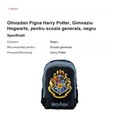 Ghiozdan Pigna Harry Potter, pentru scoala generala, hogwarts, negru [2]
