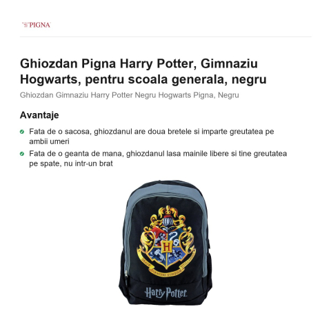 Ghiozdan Pigna Harry Potter, pentru scoala generala, hogwarts, negru [1]