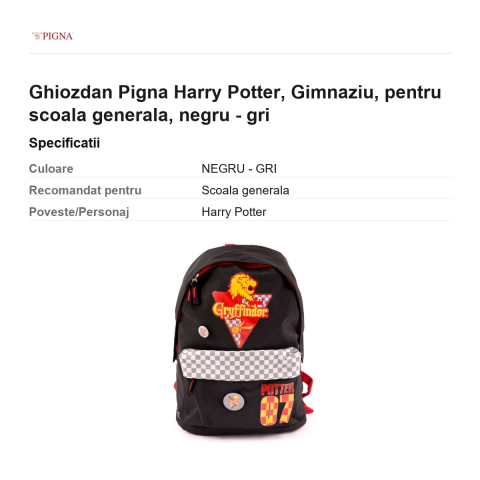 Ghiozdan Pigna Harry Potter, pentru scoala generala, negru - gri [2]