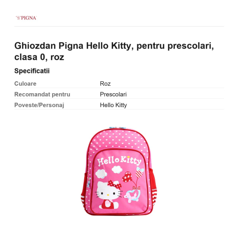 Ghiozdan Pigna Hello Kitty, pentru prescolari, roz [2]