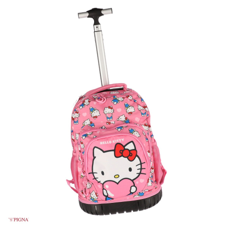 Ghiozdane si rucsacuri scolare - Ghiozdan Pigna Hello Kitty, troller, pentru scoala generala, cl I-IV 3 fermoare, roz