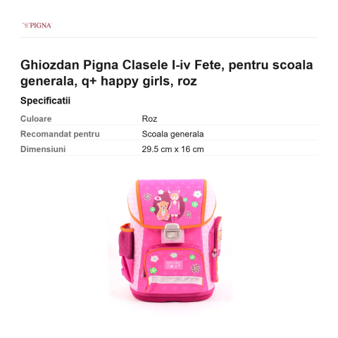 Ghiozdan Pigna I-IV Fete, pentru scoala generala, q+ happy girls, roz [2]